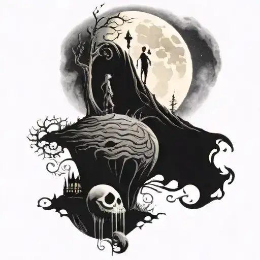 nightmare before Christmas Moon and game if thrones  tattoo design idea