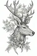 surreal stag with leaves tattoo design idea