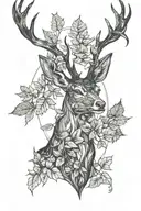 surreal stag with leaves tattoo design idea