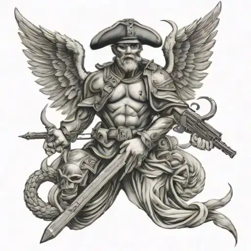 usmc, dark fantasy, angels, demons, half sleeve tattoo tattoo design idea