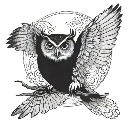 owl flying tattoo design idea