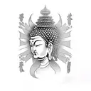 half head buddha and the other demon tattoo design idea