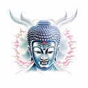 half head buddha and the other demon tattoo design idea