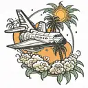 Space shuttle and exhaust cloud, sun, palm tree and the numbers "321" at the bottom tattoo design idea