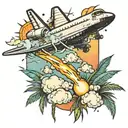 Space shuttle and exhaust cloud, sun, palm tree and the numbers "321" at the bottom tattoo design idea