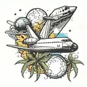 Space shuttle and exhaust cloud, sun, palm tree and the numbers "321" at the bottom tattoo design idea