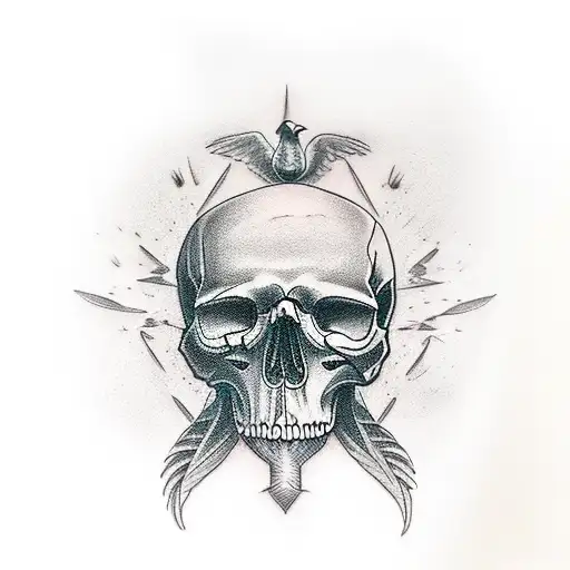 dark skull crow tattoo design idea