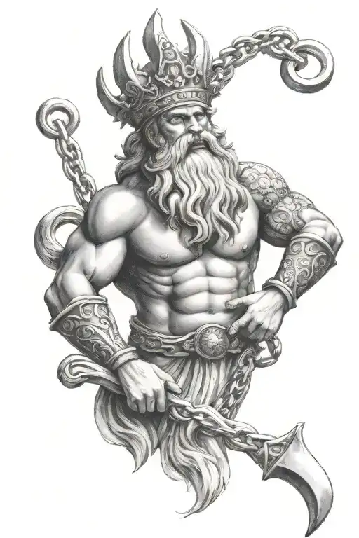 king Neptune strong with dog tags attached to chain tattoo design idea