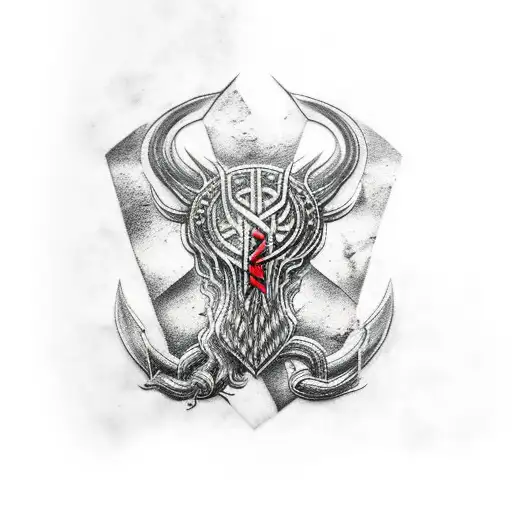 norse gods fighting fenrir with runes tattoo design idea