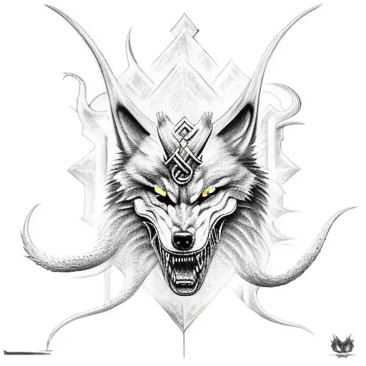 norse gods fighting fenrir tattoo design idea