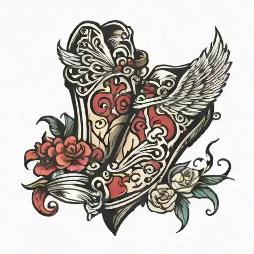 heart shoes tattoo design idea