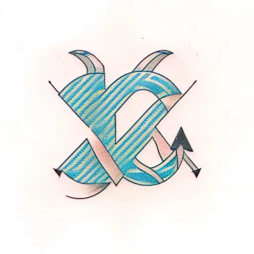 three 'M' letters linked by a line or an arrow tattoo design idea