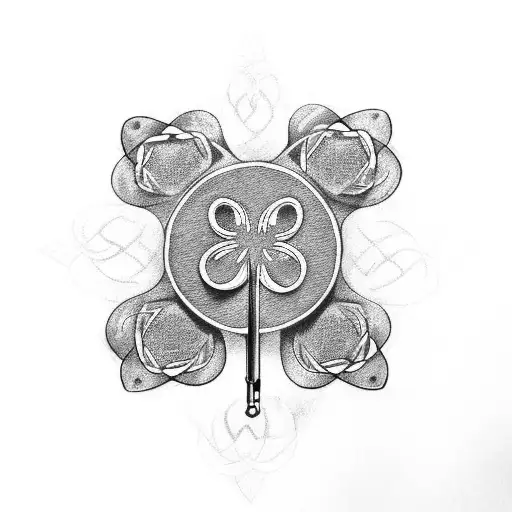 trumpet with four leaf clover and celtic symbols tattoo design idea
