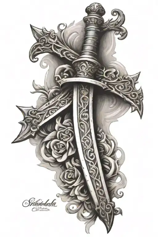 worn metal sword back spine tattoo tattoo design idea