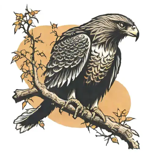  young Hawk On Branch overlooking Earth  sunrise Bold colours  tattoo design idea