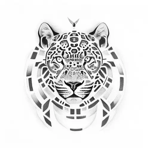 indigenous with jaguar on her head tattoo design idea