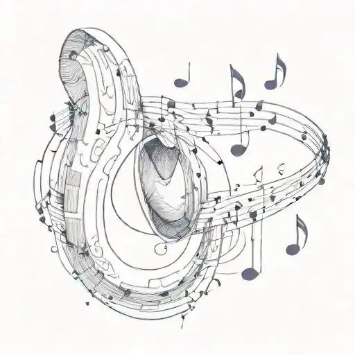 drawing of an ear with music notes around it  tattoo design idea