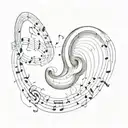 drawing of an ear with music notes around it  tattoo design idea