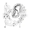 drawing of an ear with music notes around it  tattoo design idea