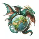 world split in half with dragon flying around it carrying a human baby on each wing  tattoo design idea