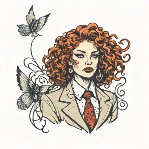girl with curly red hair wearing a suit tattoo design idea