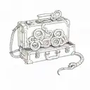 The suitcase is standing sideways, five snakes are swarming out of the zipper, trying to break out. The sketch is only o tattoo design idea