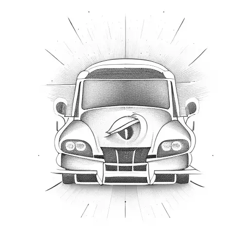 cartoon transport truck with crazy driver tattoo design idea