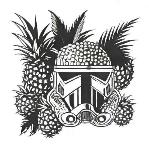 A storm trooper helmet made out of pineapples tattoo design idea