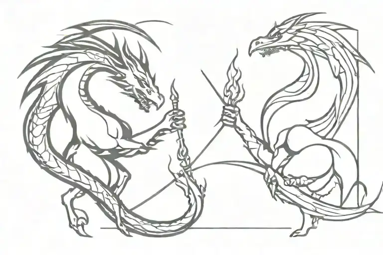 knight and dragon breathing fire tattoo design idea
