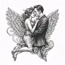 couple tattoo demon and angel kissing in the elevator and tattoo design idea