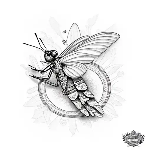 an acustic guitar, a butterfly, a hummingbird, and a dragonfly tattoo design idea