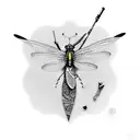 an acustic guitar with a butterfly, a hummingbird, and a dragonfly tattoo design idea