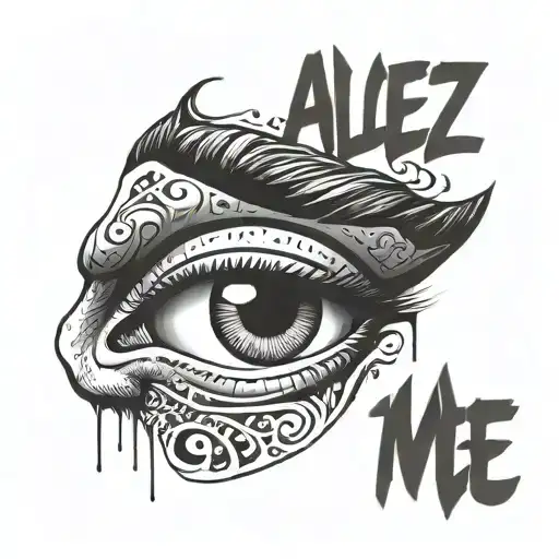 all eyez on me lettering  with an intense and defiant expression. tattoo design idea