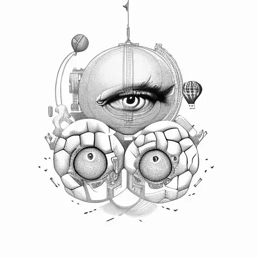 brain like a hot air balloon with an eye in the middle tattoo design idea