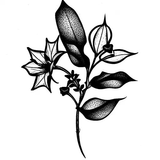bouquet of 2 holly berry plants, 1 rose, 1 cosmos and 1 lily of the valley tattoo design idea