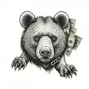 A bear wearing a bulletproof vest and holding a bag of money in one paw tattoo design idea