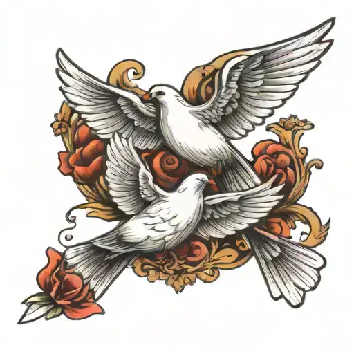 two doves flying down and towards each other on upper chest tattoo design idea