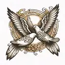 two doves flying down and towards each other on upper chest tattoo design idea