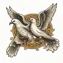two doves flying down and towards each other on upper chest tattoo design idea