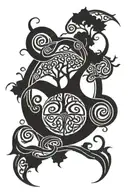Celtic tree of life curved around black sun  tattoo design idea