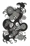 Celtic tree of life curved around black sun  tattoo design idea