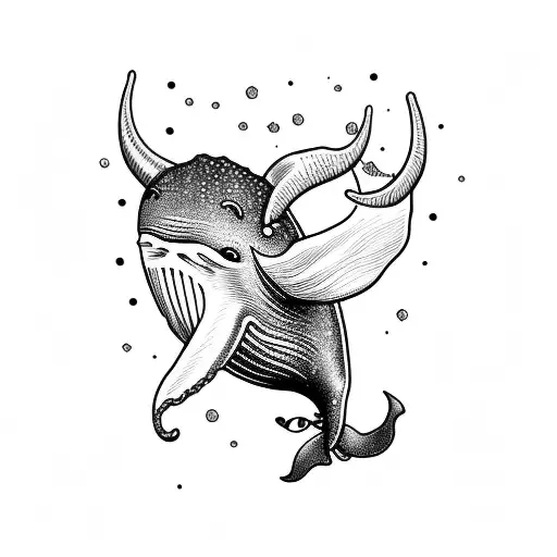 whale with horns tattoo design idea