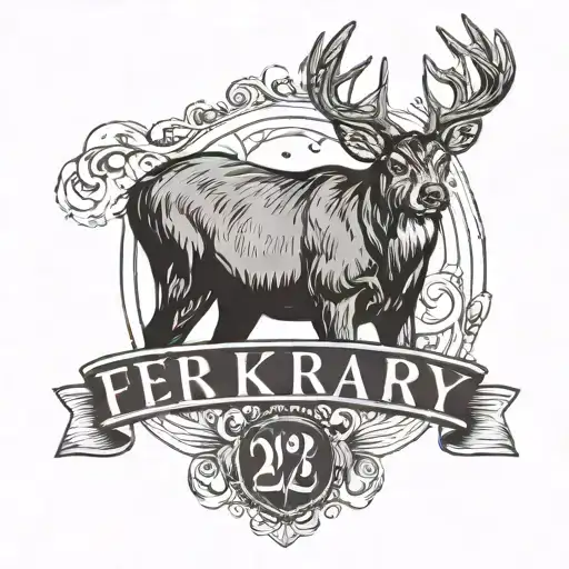 buck outline with the date February 22nd and the word "pops" tattoo design idea