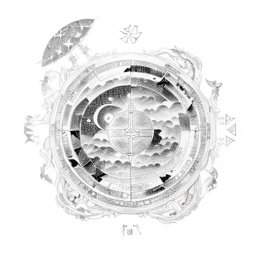 a simple Japanese-style tori gate with the astrological constellation of the scorpion above tattoo design idea
