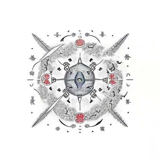 a simple Japanese-style tori gate with the astrological constellation of the scorpion above tattoo design idea