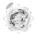 a simple Japanese-style tori gate with the astrological constellation of the scorpion above tattoo design idea
