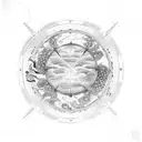 a simple Japanese-style tori gate with the astrological constellation of the scorpion above tattoo design idea