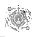 a simple Japanese-style tori gate with the astrological constellation of the scorpion above tattoo design idea