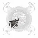 a simple Japanese-style tori gate with the astrological constellation of the scorpion above tattoo design idea