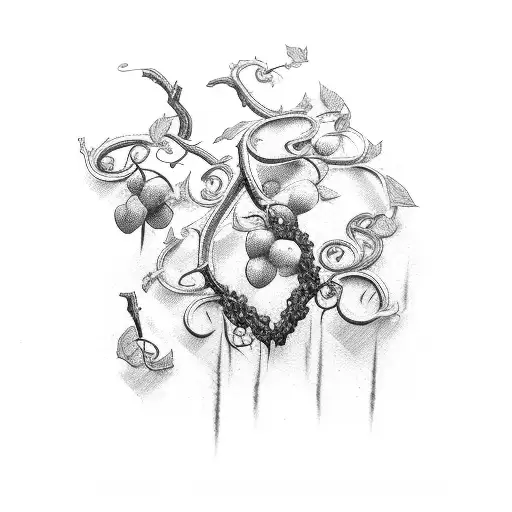 grape vine with v and v initials tattoo design idea